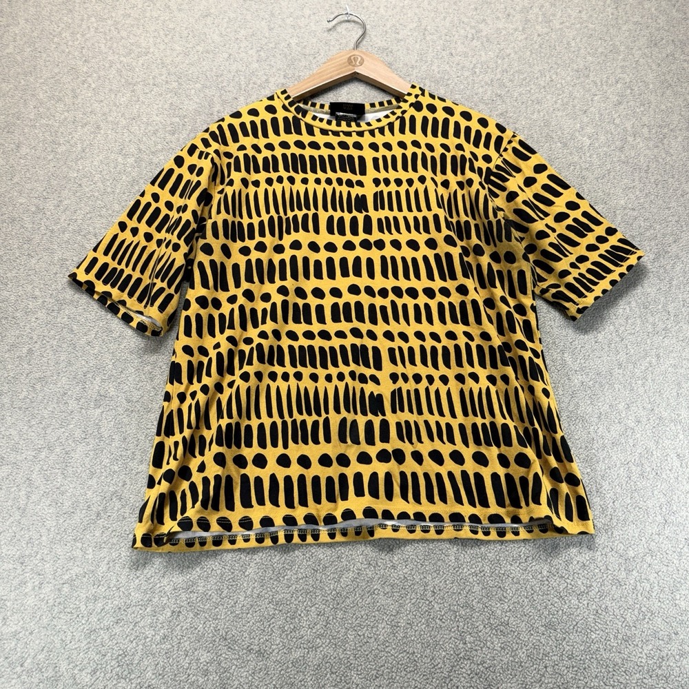 Nooworks Women's S Yellow Black Abstract Print Oversized T-Shirt USA Made